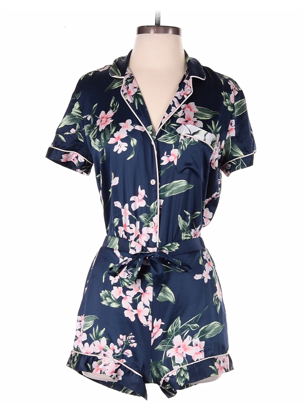 Victoria's Secret Navy and Pink Floral Satin Romper 🌺🌺♥️💗